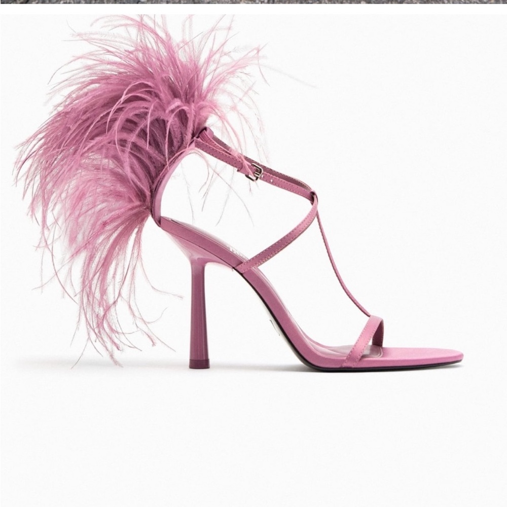 Zara feathered heels pink